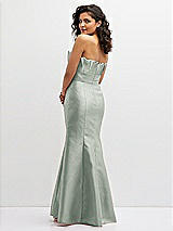 Rear View Thumbnail - Willow Green Strapless Satin Fit and Flare Dress with Crumb-Catcher Bodice