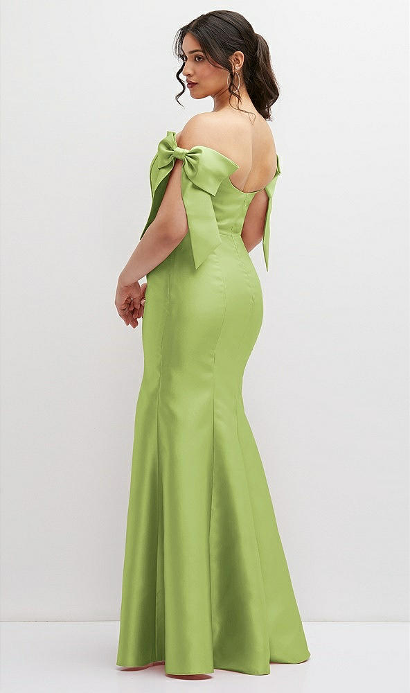 Back View - Mojito Off-the-Shoulder Bow Satin Corset Dress with Fit and Flare Skirt