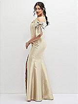 Side View Thumbnail - Champagne Off-the-Shoulder Bow Satin Corset Dress with Fit and Flare Skirt