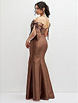 Rear View Thumbnail - Cognac Off-the-Shoulder Bow Satin Corset Dress with Fit and Flare Skirt