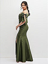 Side View Thumbnail - Olive Green Off-the-Shoulder Bow Satin Corset Dress with Fit and Flare Skirt