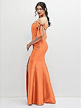 Side View Thumbnail - Portofino Orange Off-the-Shoulder Bow Satin Corset Dress with Fit and Flare Skirt