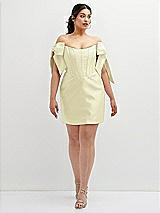 Alt View 2 Thumbnail - Butter Yellow Satin Off-the-Shoulder Bow Corset Fit and Flare Mini Dress
