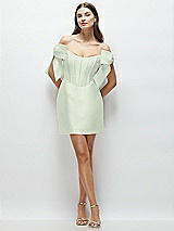 Front View Thumbnail - Mint Green Satin Off-the-Shoulder Bow Corset Fit and Flare Mini Dress