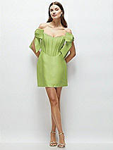 Front View Thumbnail - Mojito Satin Off-the-Shoulder Bow Corset Fit and Flare Mini Dress