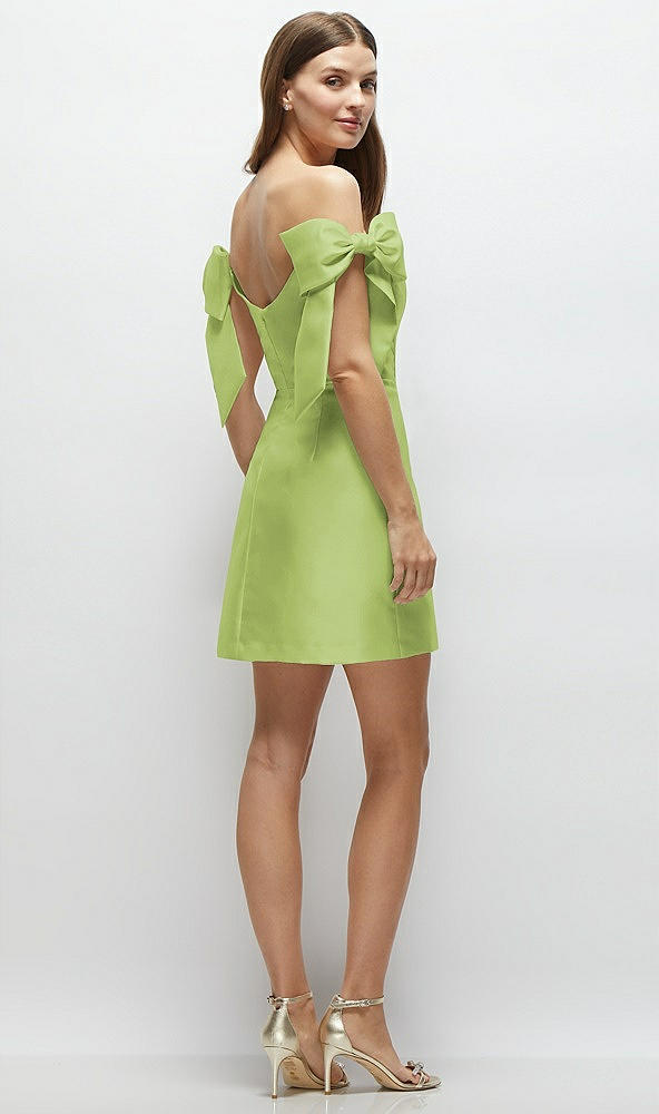 Back View - Mojito Satin Off-the-Shoulder Bow Corset Fit and Flare Mini Dress
