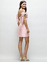 Rear View Thumbnail - Ballet Pink Satin Off-the-Shoulder Bow Corset Fit and Flare Mini Dress