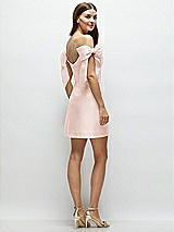 Rear View Thumbnail - Blush Satin Off-the-Shoulder Bow Corset Fit and Flare Mini Dress