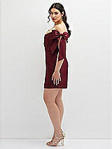 Alt View 3 Thumbnail - Cabernet Satin Off-the-Shoulder Bow Corset Fit and Flare Mini Dress