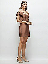 Side View Thumbnail - Cognac Satin Off-the-Shoulder Bow Corset Fit and Flare Mini Dress