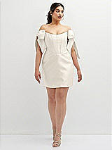 Alt View 2 Thumbnail - Ivory Satin Off-the-Shoulder Bow Corset Fit and Flare Mini Dress