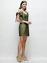 Side View Thumbnail - Olive Green Satin Off-the-Shoulder Bow Corset Fit and Flare Mini Dress