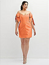 Alt View 2 Thumbnail - Portofino Orange Satin Off-the-Shoulder Bow Corset Fit and Flare Mini Dress