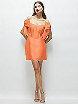Front View Thumbnail - Portofino Orange Satin Off-the-Shoulder Bow Corset Fit and Flare Mini Dress
