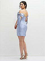 Alt View 4 Thumbnail - Sky Blue Satin Off-the-Shoulder Bow Corset Fit and Flare Mini Dress