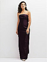 Front View Thumbnail - Deep Plum Strapless Draped Bodice Column Dress with Oversized Bow