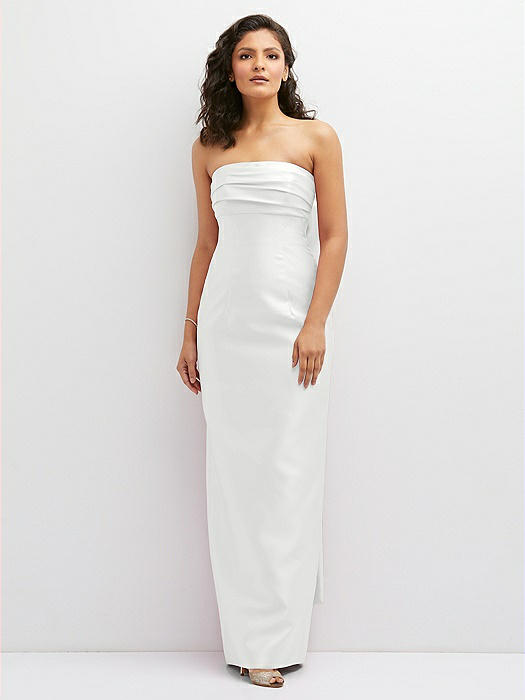 Strapless Draped Bodice Column Dress with Oversized Bow