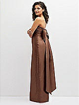 Side View Thumbnail - Cognac Strapless Draped Bodice Column Dress with Oversized Bow