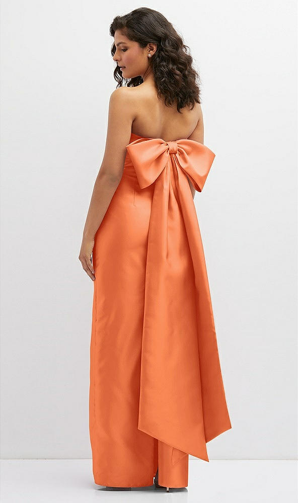 Back View - Portofino Orange Strapless Draped Bodice Column Dress with Oversized Bow