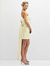 Side View Thumbnail - Butter Yellow Strapless Satin Column Mini Dress with Oversized Bow