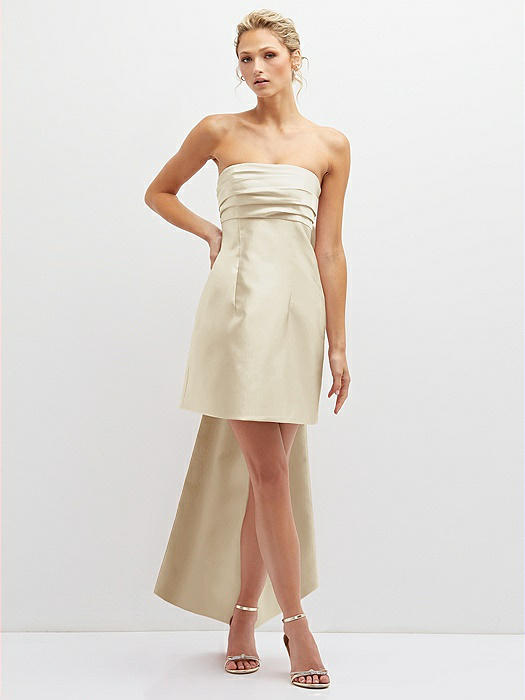 Strapless Satin Column Mini Dress with Oversized Bow