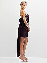 Side View Thumbnail - Deep Plum Strapless Satin Column Mini Dress with Oversized Bow