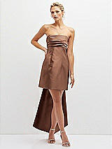 Front View Thumbnail - Cognac Strapless Satin Column Mini Dress with Oversized Bow