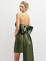 Alt View 1 Thumbnail - Olive Green Strapless Satin Column Mini Dress with Oversized Bow