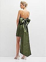 Rear View Thumbnail - Olive Green Strapless Satin Column Mini Dress with Oversized Bow