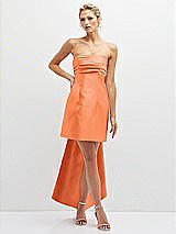 Front View Thumbnail - Portofino Orange Strapless Satin Column Mini Dress with Oversized Bow