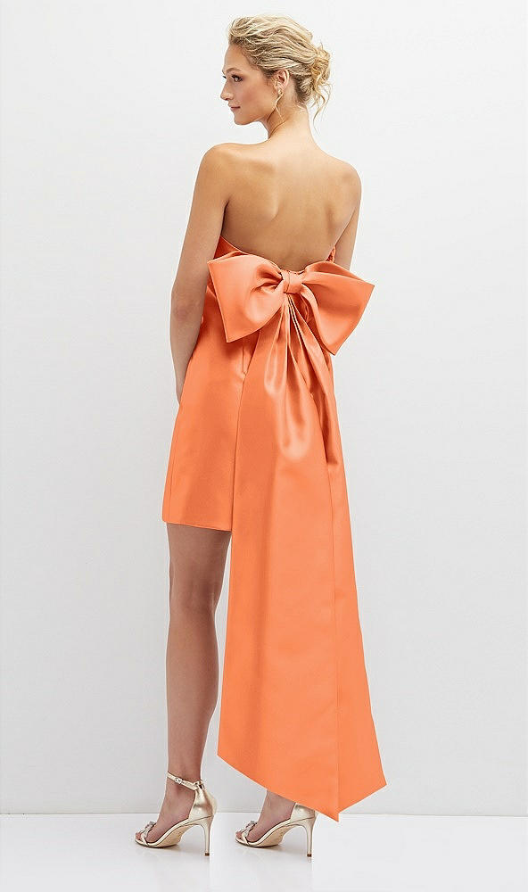 Back View - Portofino Orange Strapless Satin Column Mini Dress with Oversized Bow