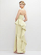 Rear View Thumbnail - Butter Yellow Strapless Satin Maxi Dress with Cascade Ruffle Peplum Detail
