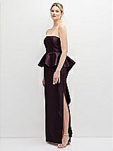 Side View Thumbnail - Deep Plum Strapless Satin Maxi Dress with Cascade Ruffle Peplum Detail