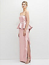 Side View Thumbnail - Ballet Pink Strapless Satin Maxi Dress with Cascade Ruffle Peplum Detail