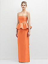 Front View Thumbnail - Portofino Orange Strapless Satin Maxi Dress with Cascade Ruffle Peplum Detail