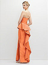 Rear View Thumbnail - Portofino Orange Strapless Satin Maxi Dress with Cascade Ruffle Peplum Detail