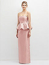 Front View Thumbnail - Rose Strapless Satin Maxi Dress with Cascade Ruffle Peplum Detail