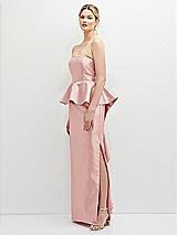 Side View Thumbnail - Rose Strapless Satin Maxi Dress with Cascade Ruffle Peplum Detail