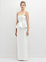 Front View Thumbnail - White Strapless Satin Maxi Dress with Cascade Ruffle Peplum Detail
