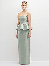 Front View Thumbnail - Willow Green Strapless Satin Maxi Dress with Cascade Ruffle Peplum Detail