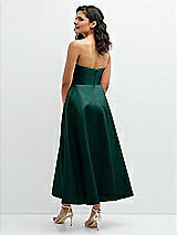 Rear View Thumbnail - Evergreen Draped Bodice Strapless Satin Midi Dress with Full Circle Skirt