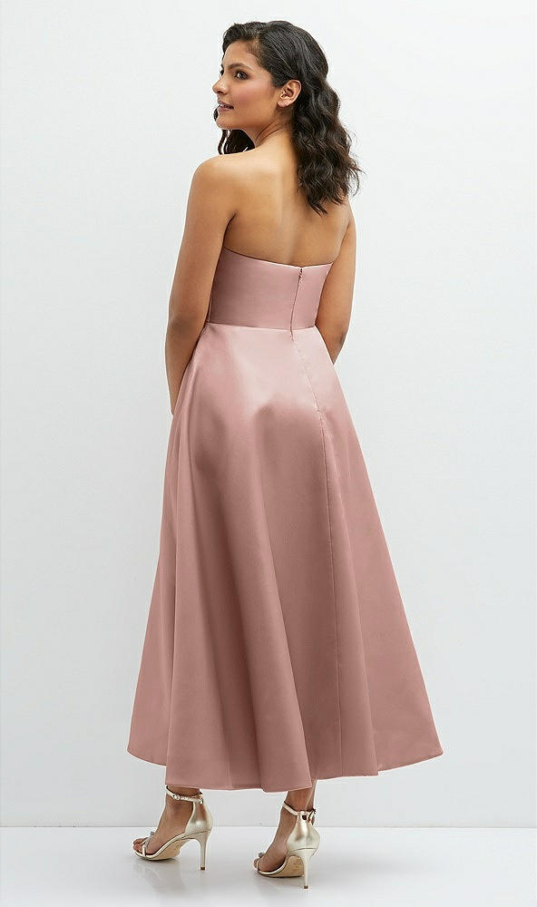 Back View - Neu Nude Draped Bodice Strapless Satin Midi Dress with Full Circle Skirt
