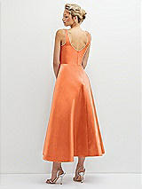 Rear View Thumbnail - Portofino Orange Square Neck Satin Midi Dress with Full Skirt & Pockets