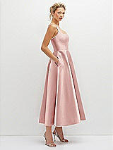 Side View Thumbnail - Rose Square Neck Satin Midi Dress with Full Skirt & Pockets