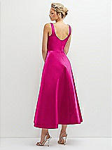 Rear View Thumbnail - Think Pink Square Neck Satin Midi Dress with Full Skirt & Pockets