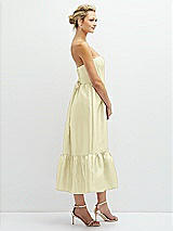 Side View Thumbnail - Butter Yellow Strapless Satin Midi Corset Dress with Lace-Up Back & Ruffle Hem