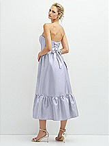 Rear View Thumbnail - Silver Dove Strapless Satin Midi Corset Dress with Lace-Up Back & Ruffle Hem