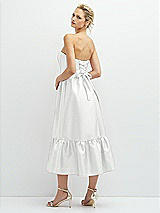 Rear View Thumbnail - White Strapless Satin Midi Corset Dress with Lace-Up Back & Ruffle Hem