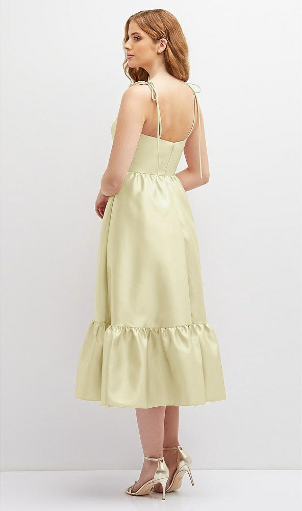 Back View - Butter Yellow Shirred Ruffle Hem Midi Dress with Self-Tie Spaghetti Straps and Pockets