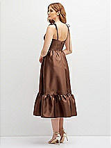 Rear View Thumbnail - Cognac Shirred Ruffle Hem Midi Dress with Self-Tie Spaghetti Straps and Pockets